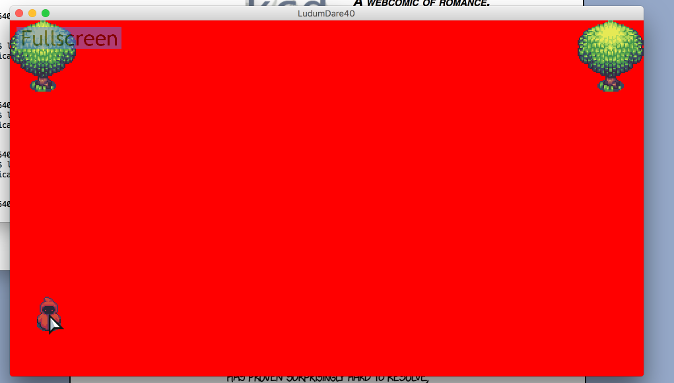 A red screen with a few sprites for scaling