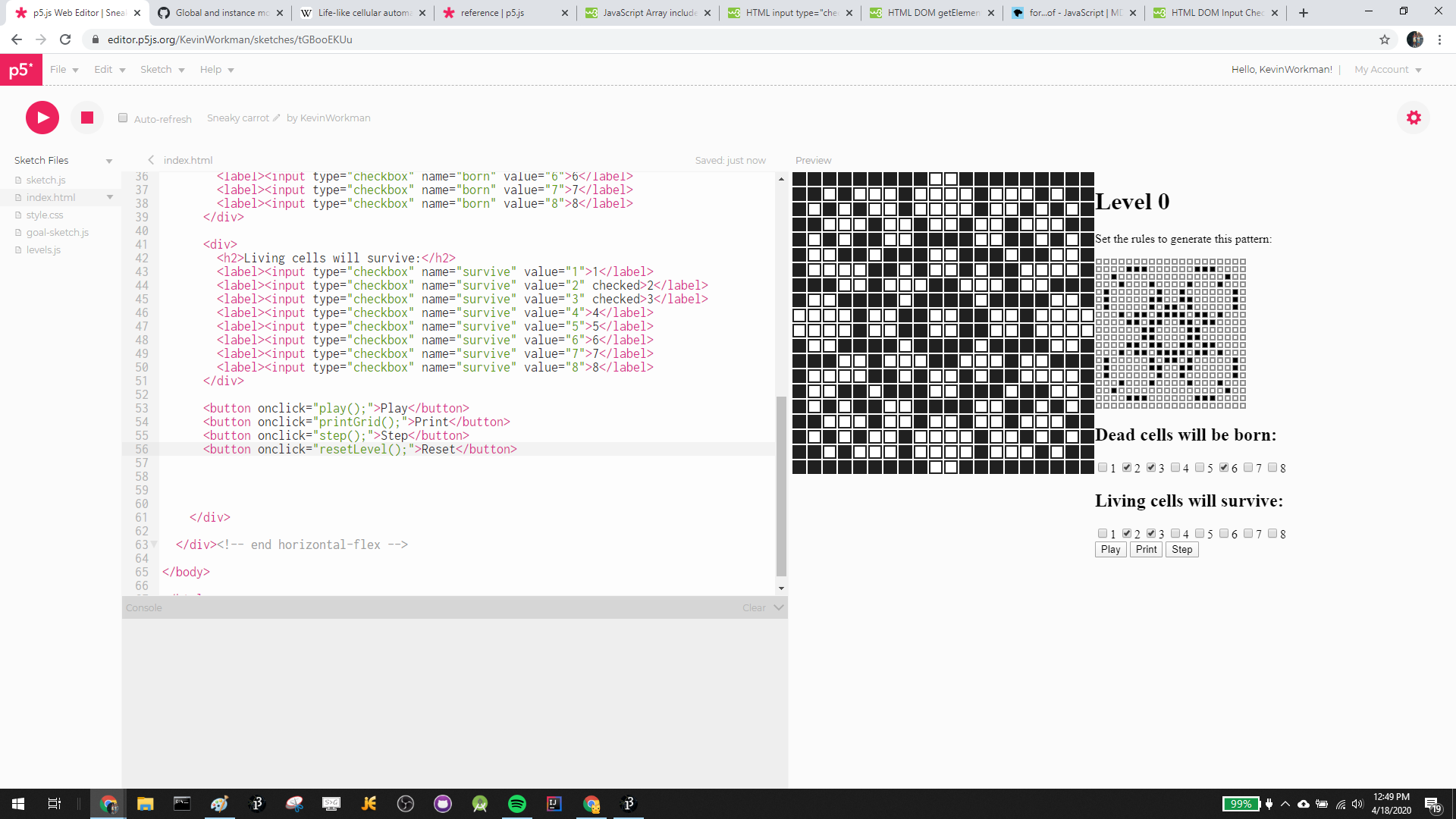 screenshot of complex grid