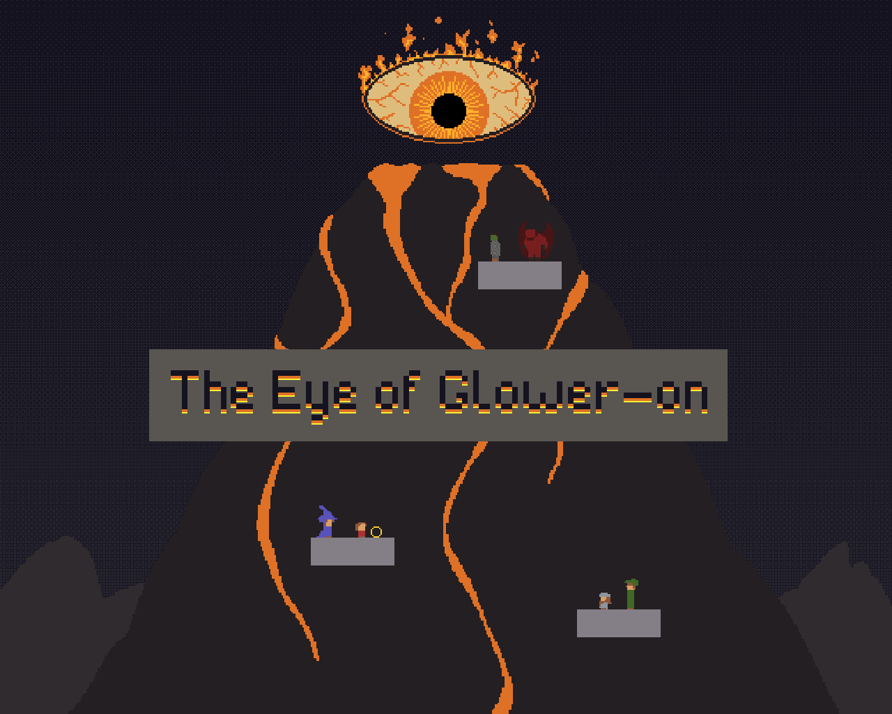 The cover image for "The Eye of Glower-On". It's a picture of the mountain and each of the different character types.