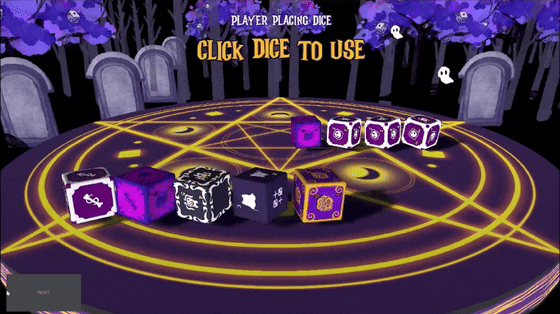 An animated GIF showing the player clicking on dice to place their corresponding monsters.