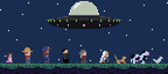 An animated GIF showing all the different Earthling and UFO animations.