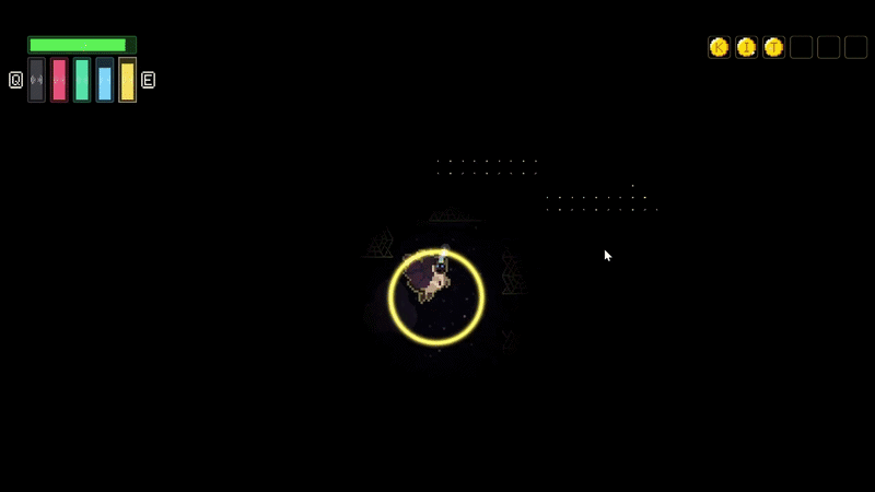 An animated GIF showing a recording of some gameplay: The player collects a coin and shoots a rainbow from their horn.