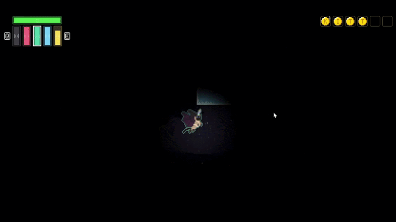 An animated GIF showing a recording of some gameplay: After destroying blocks, water flows out and falls.