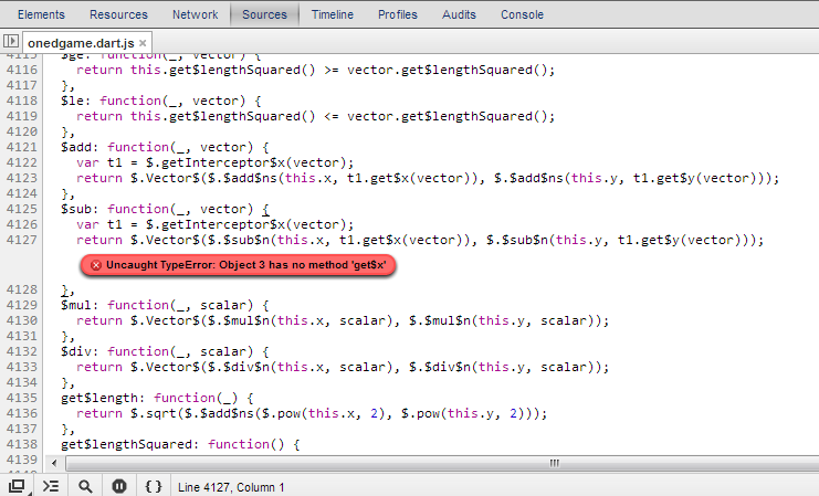 Error in Javascript generated by Dart