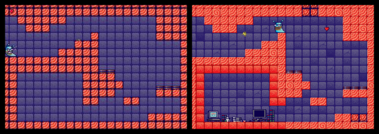 Comparison between the terrain tiles at this point and in the final version of the game