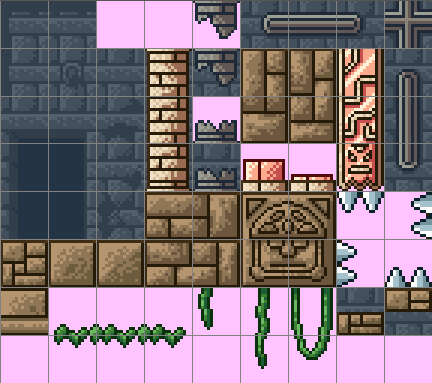 Some of the game's tiles, drawn in 16x16 size.