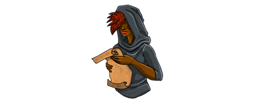 Reading a scroll.
