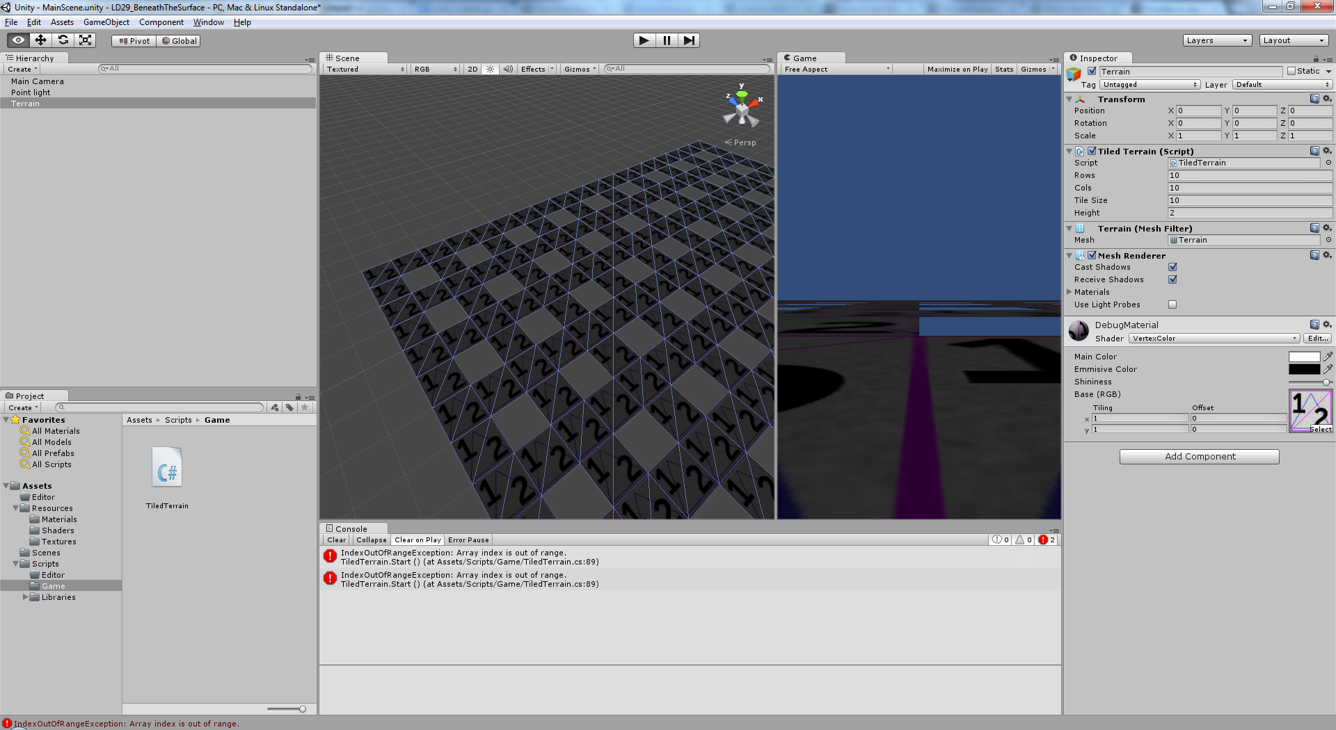 First implementation of the tile terrain game object